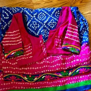 Saree blouse choli bandhini silk hot pink blue Kutch work Bhandini Indian wear